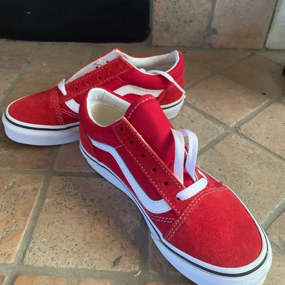 Vans Kids Old Skool Red and White Tennis Shoes - Picture 2 of 7